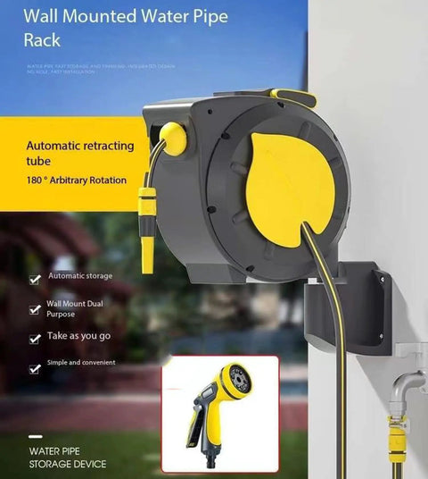 Hassle Free Wall Mounted Hose Reel With No Sweat Auto Rewind And Slick 180 Degree Swivel Bracket For Tangle Free Patio Garden Watering Holding Up To 32 Meters Of Heavy Duty Hose