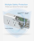 Multi Plug Outlet Extender With USB C Wall Charger And Surge Protector shows internal components, fireproof materials, and safety indicators.