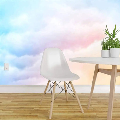 Rainbow Clouds Wall Mural With Blue And Gold Background Peel And Stick Self Adhesive Wallpaper Large Vinyl Wall Sticker For Home Decor
