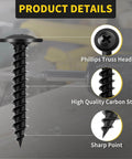 Wood Screws Assortment Kit Eight Sizes From Half Inch To Two Inch 220 Pieces Built Tough High Hardness Black Phillips Truss Head Self Tapping Screws With Electrophoresis Finish For Home DIY Projects And Everyday Repairs close-up view