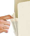 Legit Solid Manila End Tab Folders With Reinforced Straight Tabs And One Point Seven Five Inch Expansion Holds Up To Two Hundred Sheets Letter Size 25 Pack in use.