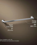Composed 24 Inch Towel Bar In Polished Chrome Durable Corrosion Resistant Bathroom Hardware That Brings Clean Modern Style Easy Installation And Seamless Match To The Composed Collection, showing dimensions and mounting details on a wall background