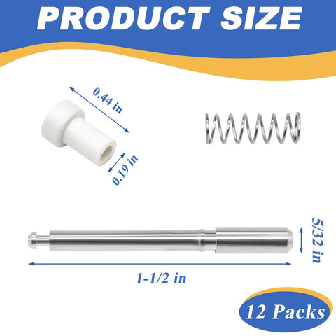 Top Shelf Aluminum Window Screen Plunger Latches With Secure Caps, Dead Simple Pin Fasteners For Zero Hassle Replacement And Pro Level Dependability For Any Home Repair Project, Twelve Pack In Clean White components showing size and material details.
