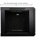 6U Wall Mount Server Cabinet Enclosure With Quiet Cooling Fans 2x, Brush Cable Management Panel, Black Finish, front view