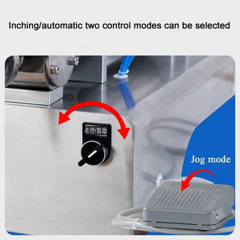 Automatic Pneumatic Liquid Filler Machine Horizontal Bottle Dosing Station control panel with inching and automatic modes.