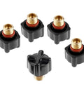Top Tier 5 Pack Set Of TIG Welding Short Back Caps Designed For WP-9 20 25 Torches, black plastic with gold fittings.