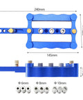 Dead Nuts Precise Aluminum Dowel Jig Kit with self centering drill guides, showing adjustable size and included bushings.