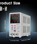 Variable DC Power Supply Pro Grade 0 To 50V 0 To 6A 150W Switching Regulated Benchtop Power Supply With Memory, dimensions shown