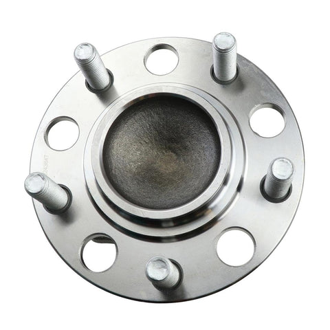 One Piece Rear Wheel Bearing And Hub Assembly Fits Lancer 2008 To 2012 And Outlander And Outlander Sport 2008 To 2013 Easy Install Replacement Wheel Hub Bearing Kit For Smooth Handling And Reliable Performance showing top view of metal hub with bolt holes