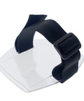 Premium Solid Durable Armband Badge Holder With Hella Secure Stretchy Strap And Easy Hook Loop Fastener For Work Credentials Cards And Passes One Size Fits, shown with black strap and clear sleeve.