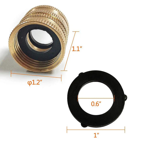 Three Quarter Inch Female To Female Garden Hose Adapter Kit With Solid Brass Construction Swivel Connectors dimensions shown