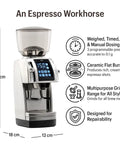 Heavy Duty Commercial Coffee Grinder Featuring 54 Mm Ceramic Flat Burrs for cranking out perfect espresso grinds with digital display.