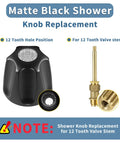 Matte Black Tub And Shower Trim Kit With Diverter Spout, 3-Piece Shower Knob Replacement with brass valve stem detail
