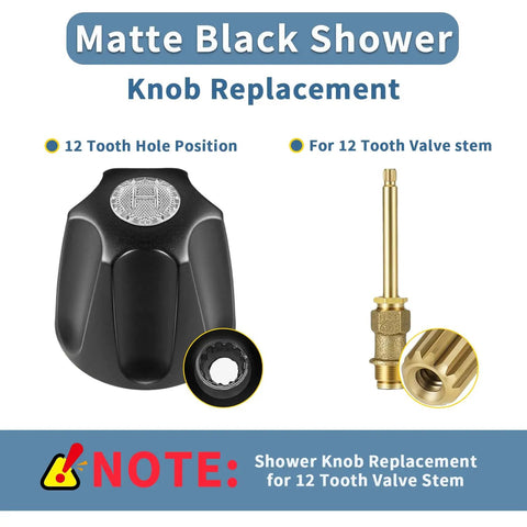 Matte Black Tub And Shower Trim Kit With Diverter Spout, 3-Piece Shower Knob Replacement with brass valve stem detail