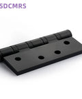 Top Shelf 4 Inch Matte Black Heavy Duty Stainless Steel Door Hinges With Non Removable Pin For Rock Solid Outswing Security And Smooth Whisper Quiet Operation 2 Pack, close-up view showing hinge design and holes.