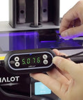 UV Light Meter Tool For 405nm Resin 3D Printers, High Accuracy Photopolymer Curing Meter, Pro Grade Quality, Wide 0 To 50000 uW Per cm2 Range, 130cm Data Cable, P405L1 Probe, 10mm Test Hole, GVBL-S12SD Sensor measuring UV output on a resin printer