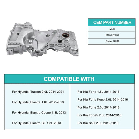 Timing Chain Cover and Oil Pump Kit M580 21350 2E030 Direct Fit for Hyundai Tucson 2.0L Elantra 1.8L Forte Soul