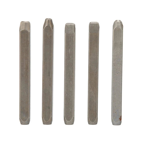 Metal Stamping Kit For Jewelry And Everyday Crafts, 6mm engraving tool showing five steel stamps with slick patterns