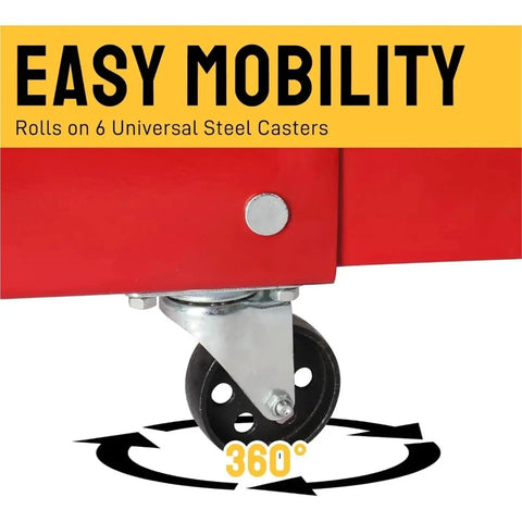 Folding Hydraulic Engine Hoist 2 Ton 4000 Lbs Heavy Duty showing 360-degree rotating steel casters for easy mobility.