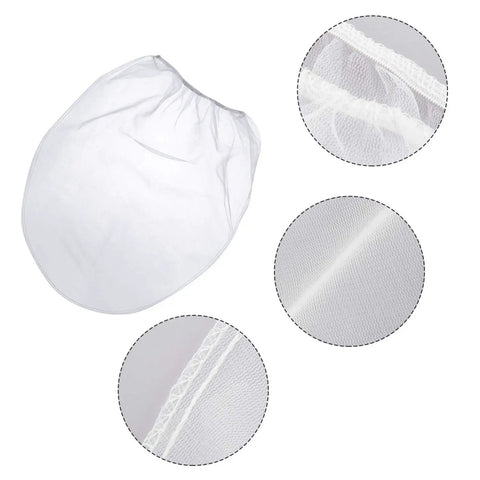 10 Pcs Paint Filter Strainer Bags White Fine Mesh For 5 Gallon Buckets Elastic Top Disposable Filter Bags For Painting No Mess Staining, Gardening And Plant Protection 250 Micron Mesh showing full bag and close-up of mesh and seams