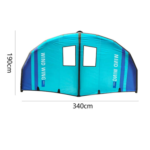Inflatable surfing foil wing for beginners and pros, blue Oxford polyester, 340x190 cm, tear-resistant, sun-protection coating