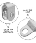 12 Pack Bearing Rope Pulley Block Kit For 6mm Rope And Cable, Aluminum Coated Zinc Lightweight Guide Roller With Swivel Bearing, A Must Have Gear For Outdoor Adventures And Home Organization. close-up of pulley block and mounting eyelet