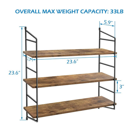 Farmhouse Wall Shelf Rustic Floating Shelves 24 Inch with steel brackets, dimensions 23.6 x 5.9 inches, MDF material