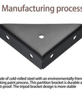 Heavy Duty Four Pack Bed Corner Supports And Hidden Triangular Shelf Brackets Built With Cold Rolled Steel Bring A Sleek Black Finish close-up of a triangular shelf bracket.
