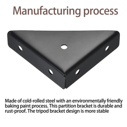 Heavy Duty Four Pack Bed Corner Supports And Hidden Triangular Shelf Brackets Built With Cold Rolled Steel Bring A Sleek Black Finish close-up of a triangular shelf bracket.
