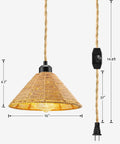 Boho Plug In Pendant Light With Dimmable Bulb And Switch, hand woven hemp rope, farmhouse pendant fixture, 15 foot cord, double layer design