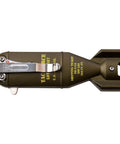 Rugged Folding Knife With Satin Finish Stainless Steel Drop Point Blade, green bomb aluminum handle shown closed with pocket clip