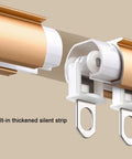 Heavy Duty Aluminum Curtain Track Set With Silent Sliding Rail For Drapes And Room Dividers Ceiling Or Wall Mounted Shower Curtain Rod Gold Finish Length Two Point Two Meters Supports Up To Forty KG Low Friction Smooth Glide, gold track close-up