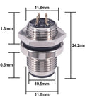 M12 4 Pin Male Aviation Panel Mount Connector IP67 Waterproof 12mm Back Mount Socket with dimensions shown