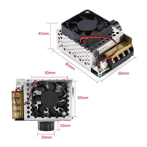 Beefy 4000W SCR Voltage Regulator and Electric Motor Speed Controller Dimmer, compact design with cooling fan, 85x60x45mm