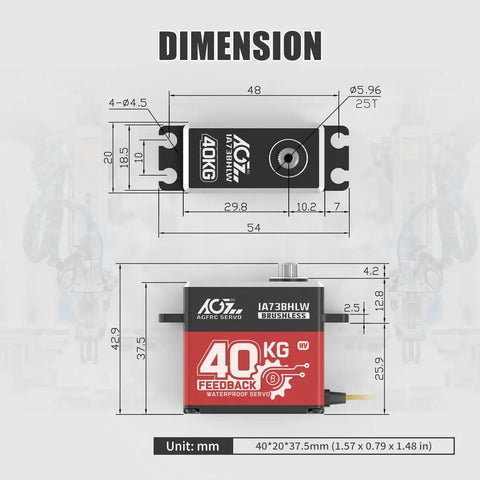 Dimensions of 40Kg High Torque RC Servo Motor With Full Metal Gear Waterproof Brushless Programmable Standard Servo And Accurate Position Feedback IA73BHLW.