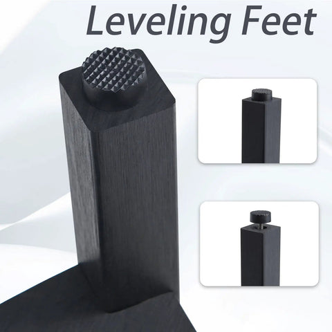 Close-up of leveling feet for 22.8 Inch Shower Bench With Handles, Waterproof HIPS Stool With Storage Shelf And Non Slip Feet.