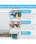 Installation steps for No Tools Easy Lift Cordless Cellular Blackout Shade White With Trim At Home Scale And Guide Easy Stick Peel And Place Mount
