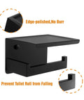 Matte Black Toilet Paper Holder With Shelf Stick On Or Wall Mount Self Adhesive Or Screws Rotate Proof Bracket