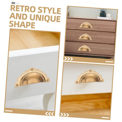 Vintage Gold Semi Circle Cabinet Door Pulls 2 Pack on dresser, Retro Cupboard and Wardrobe Drawer Handles for Kitchen Cabinets, Dressers and Furniture, Durable Metal Hardware That Resists Rust