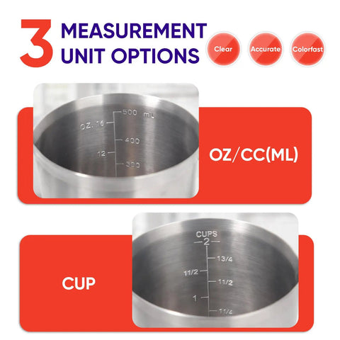 Stainless Steel Measuring Cup With Handle Upgraded 3 In 1 Cup ML Ounce Scale 16 Ounces showing OZ and Cup measurements