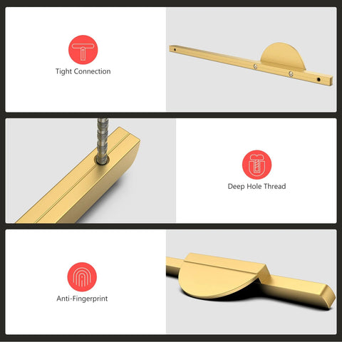 Two Pack Half Moon Cabinet Pulls Brushed Gold Semicircle Drawer Handles For Dresser And Bathroom detailing tight connection and thread