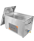 Badass Digital Ultrasonic Cleaner Machine 10L 240W Stainless Steel Heated Tank With Adjustable Timer showing open lid and inner basket.