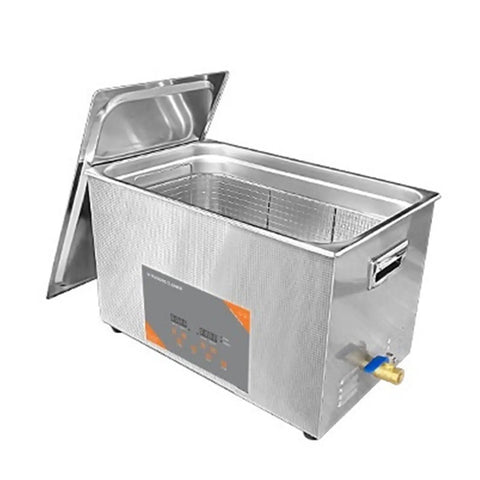 Badass Digital Ultrasonic Cleaner Machine 10L 240W Stainless Steel Heated Tank With Adjustable Timer showing open lid and inner basket.