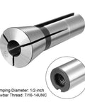 R8 Collet For Milling Machines, 1/2 Inch Chuck Holder Made Of 65Mn Spring Steel, 7/16-14 UNC Thread, side angle view.