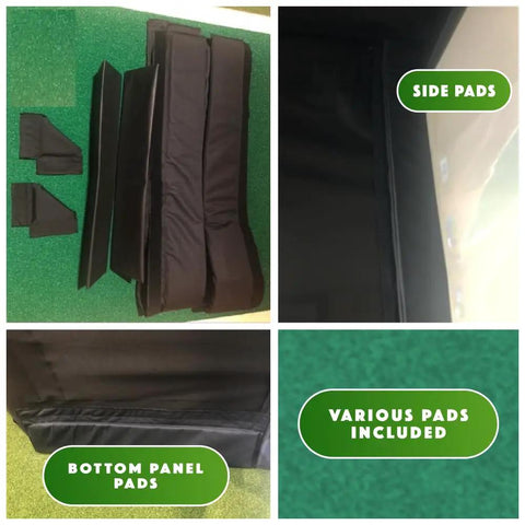Golf Simulator Cage With Padded DIY Premium Poly Spacer Screen, bottom and side pads for 1 Inch EMT Frame shown
