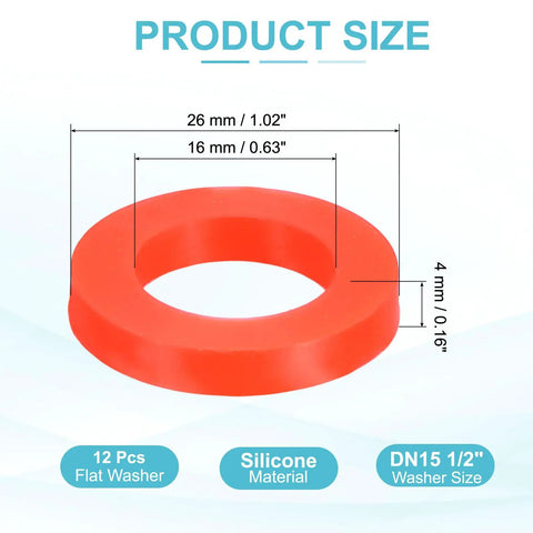 Get Your Hands On This Awesome 12 Piece Silicone Flat Washer Kit DN15 1/2 Inch Flexible O Ring Sealing Ring In Vibrant Red with size details.
