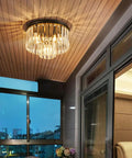 Crystal Ceiling Light Fixture Three Light Modern Semi Flush Mount With E12 Base Black Finish Two Layer Crystal Shade Real Nice For Living Room Bedroom Or Hallway in a cozy room setting.