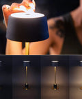 Cordless Rechargeable Table Lamp With 2500mAh Battery, 3 Level Brightness, marble chassis, shown in a dimly lit setting