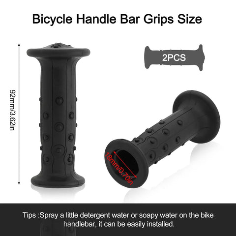 Non Slip Rubber Handlebar Grips For 19mm Round Bike Bars, showing 18mm inner tube, black TRP rubber, 92mm length.