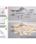 Dimmable LED Ceiling Light With Remote Control, Modern Acrylic Flush Mount Fixture, Flower Shape Metal Chandelier Style, On-Off